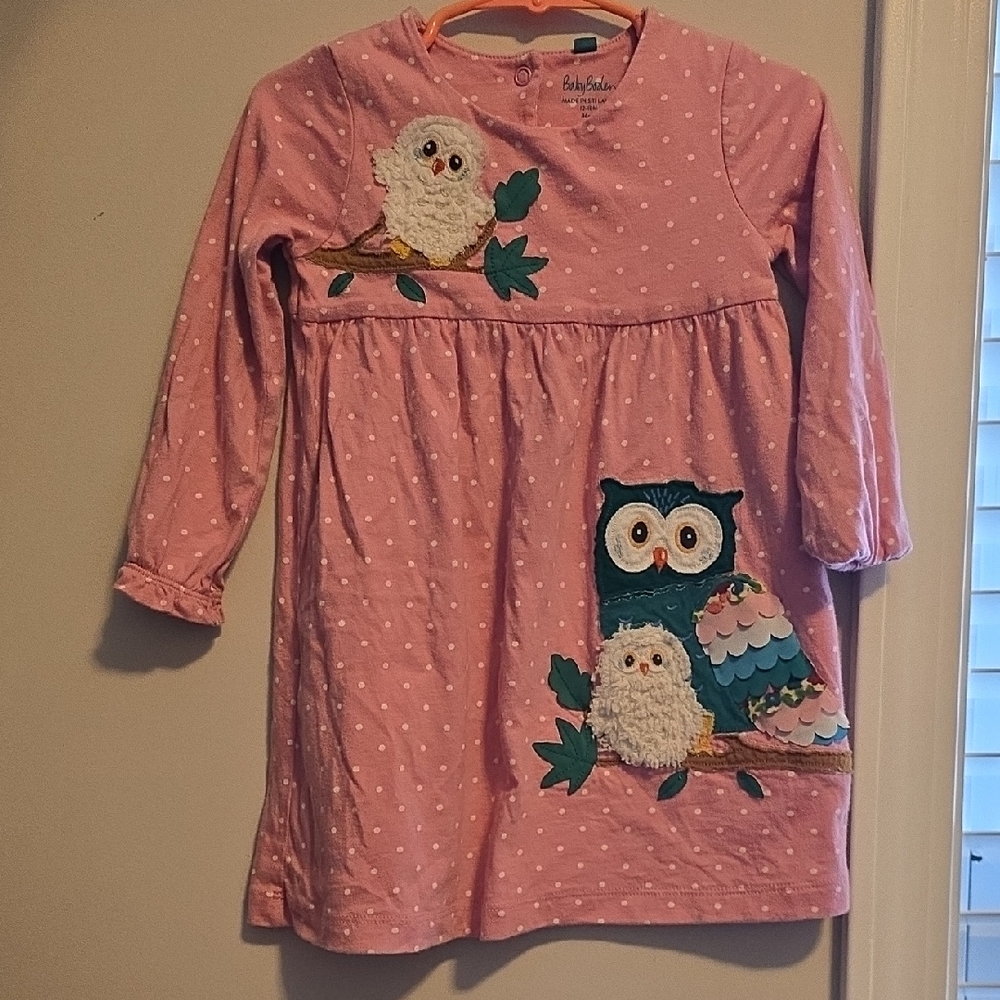 Baby Boden Pink Dress with Owl Embroidery - 12-18 Months